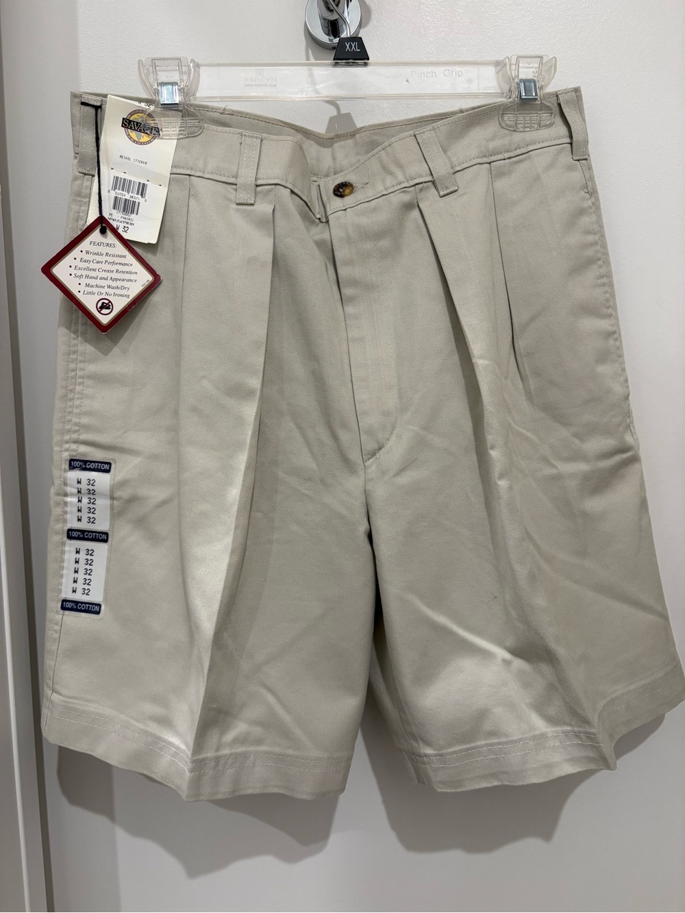Men's Pleated Cotton Shorts - Beige/Khaki